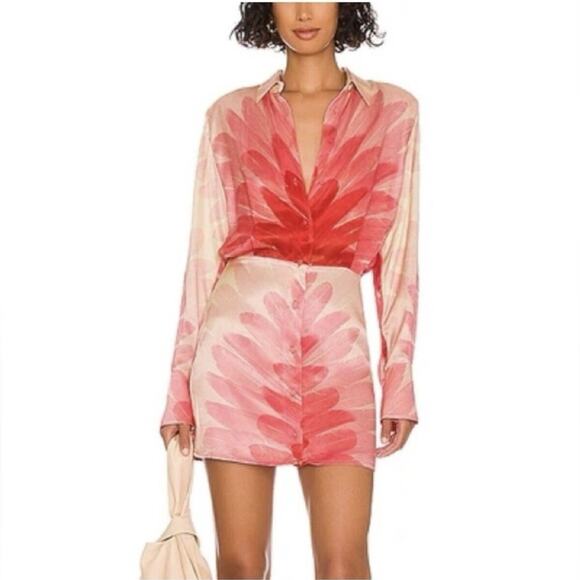 Alexis | Dresses | Alexis Pink Satin Long Sleeve Vento Mini Shirt Dress Xs  | Poshmark